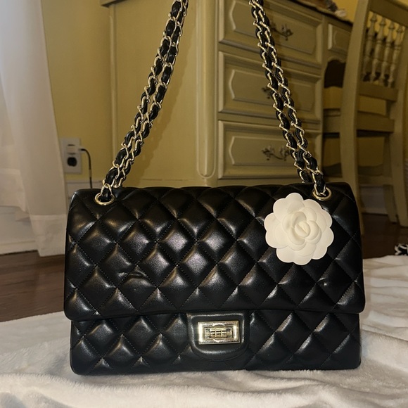 Orli Black Purse with an authentic Chanel Camelia Flower - Picture 2 of 10